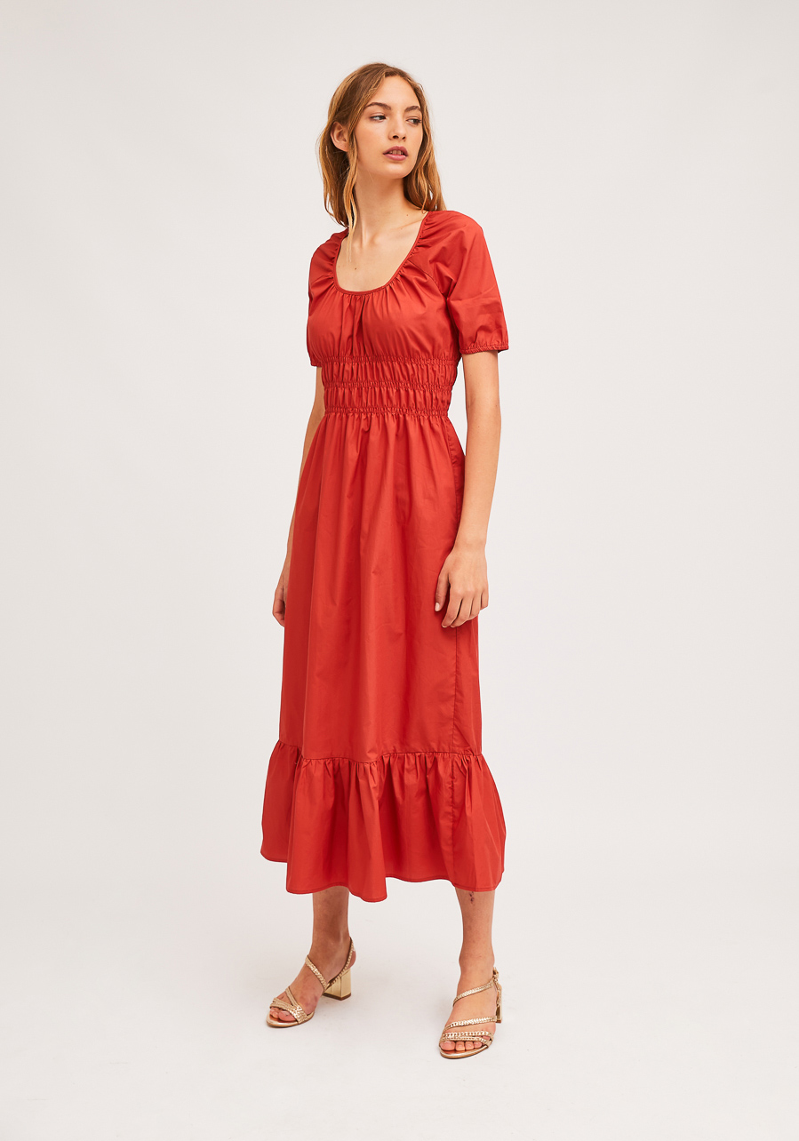 Κοραλλί Midi Φόρεμα Με Ελαστικές Λεπτομέρειες Στη Μέση Compania Fantastica
