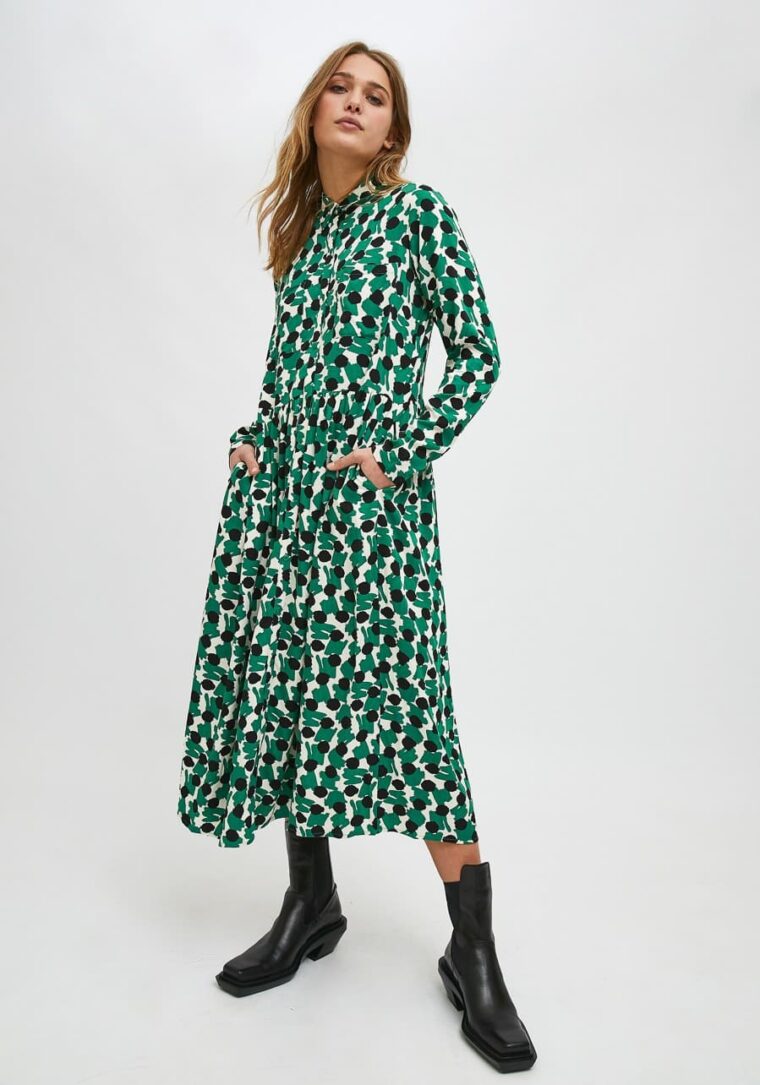Πράσινο Πουκάμισο Φόρεμα Με Γεωμετρικά Οβάλ Print Compania Fantastica