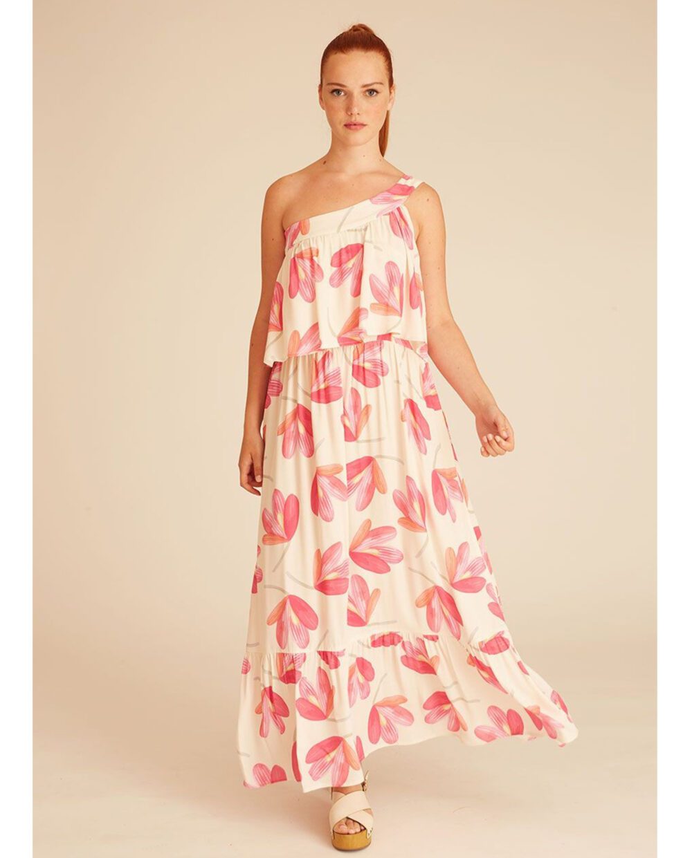 Maxi Ροζ Φόρεμα Με Λουλούδια Pepaloves