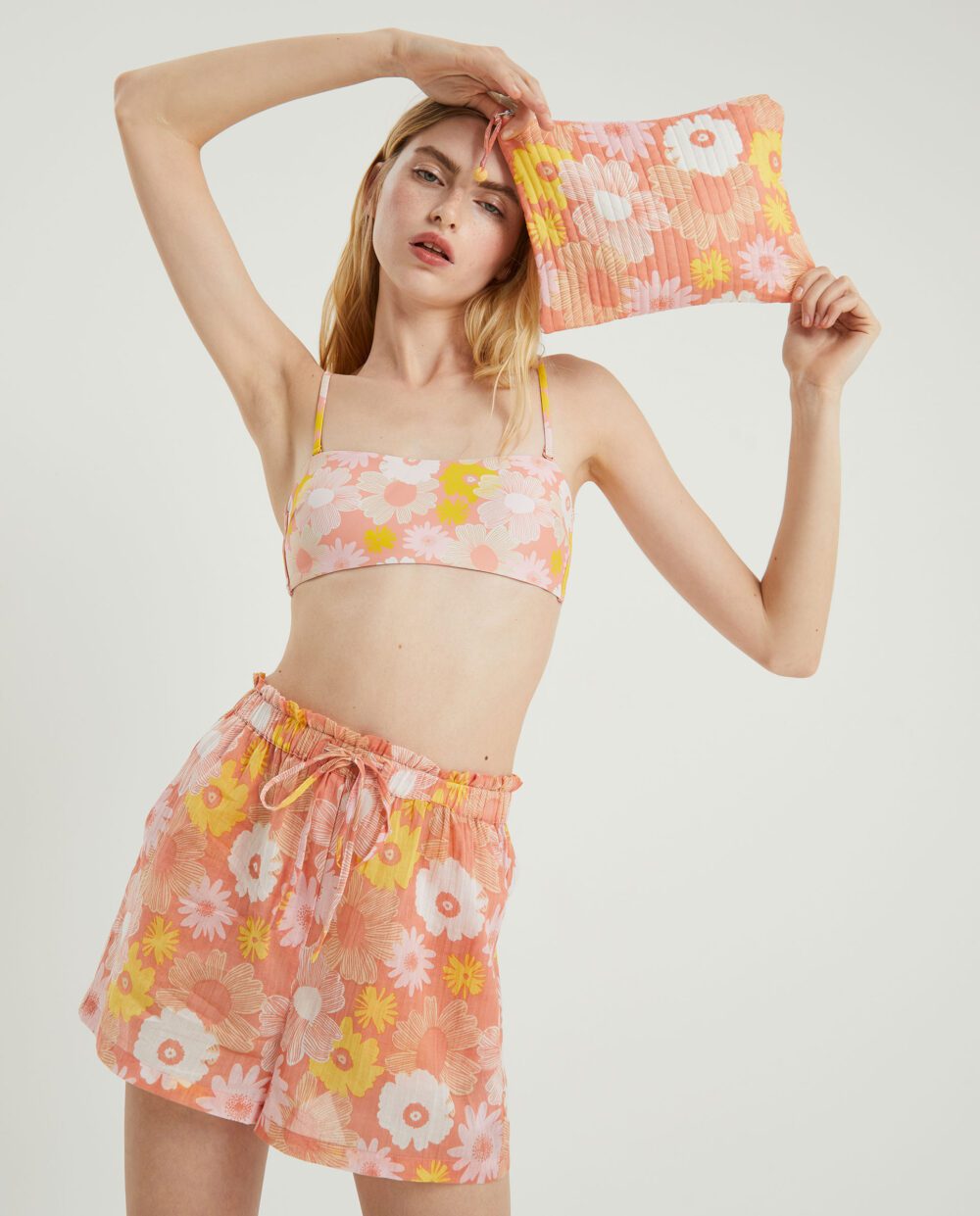 Bikini Top Στράπλες Μαγιό Με Ροζ Φλοράλ Σχέδιο Compania Fantastica
