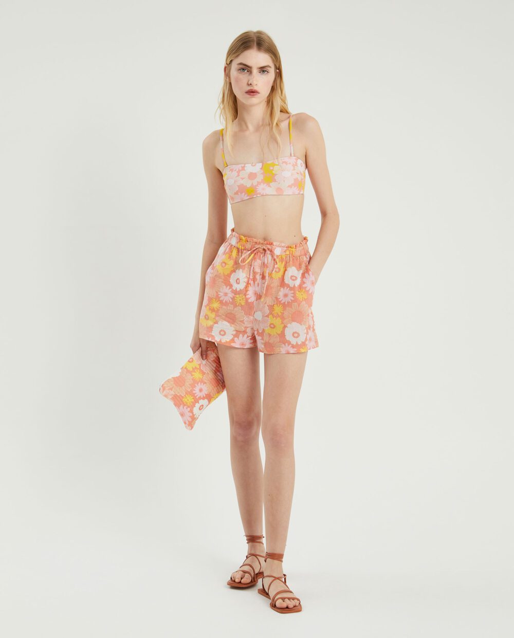 Bikini Top Στράπλες Μαγιό Με Ροζ Φλοράλ Σχέδιο Compania Fantastica