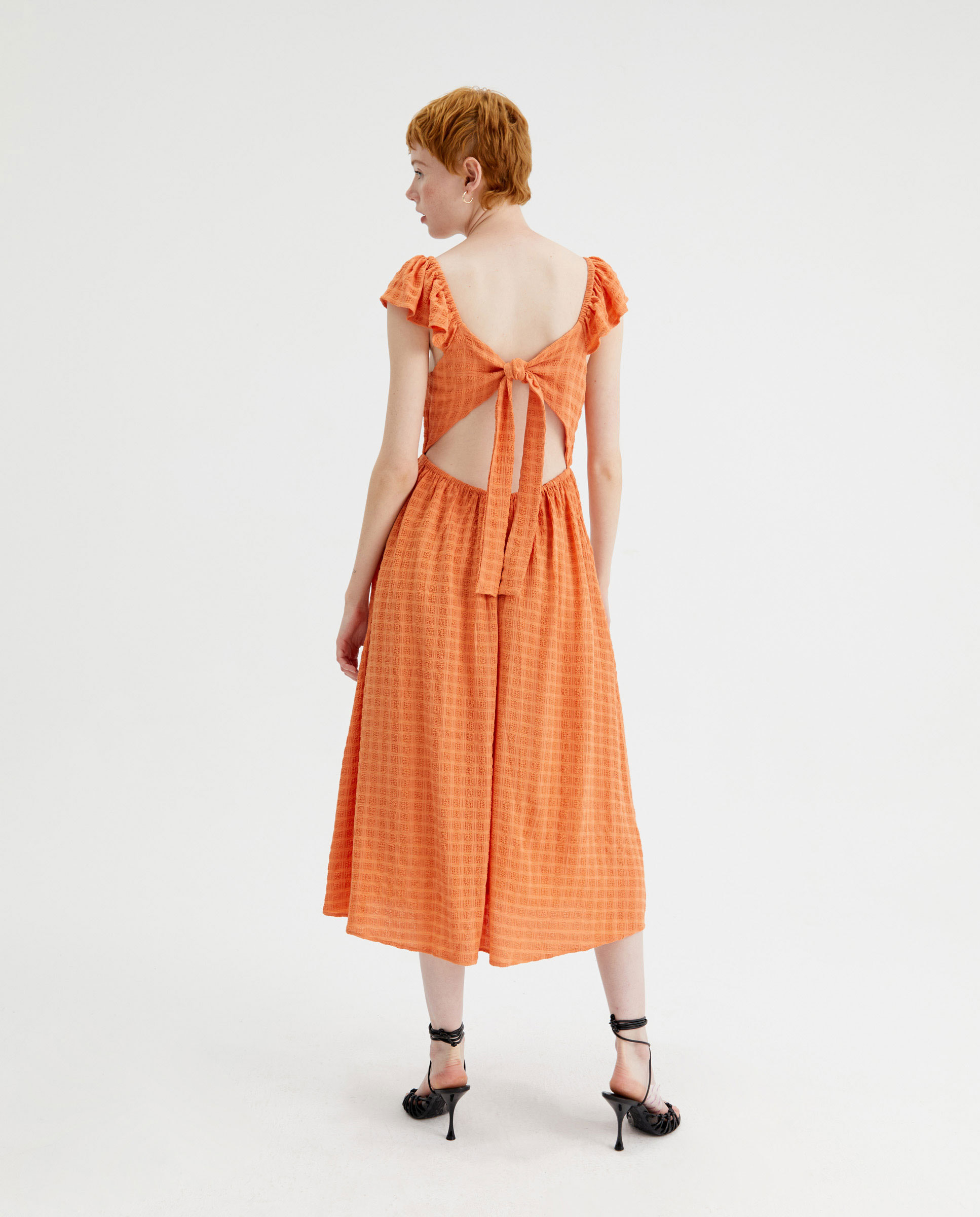 Midi Πορτοκαλί Φόρεμα Με Άνοιγμα Πίσω Compania Fantastica