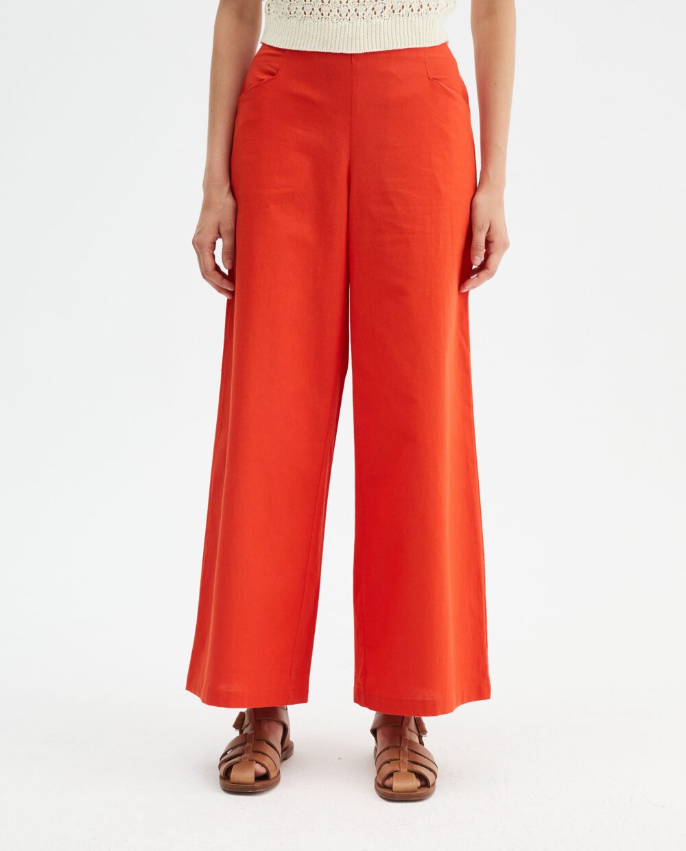 Πορτοκαλί Ψηλόμεσο Wide-Leg Παντελόνι Με Κουμπιά Compania Fantastica