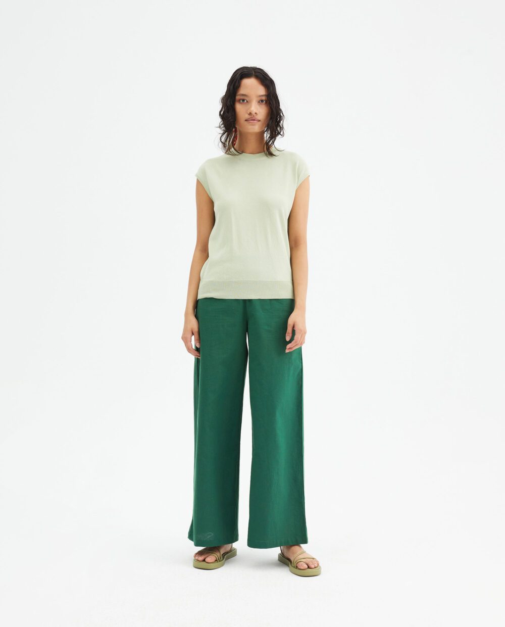 Πράσινο Ψηλόμεσο Wide-Leg Παντελόνι Με Κουμπιά Compania Fantastica