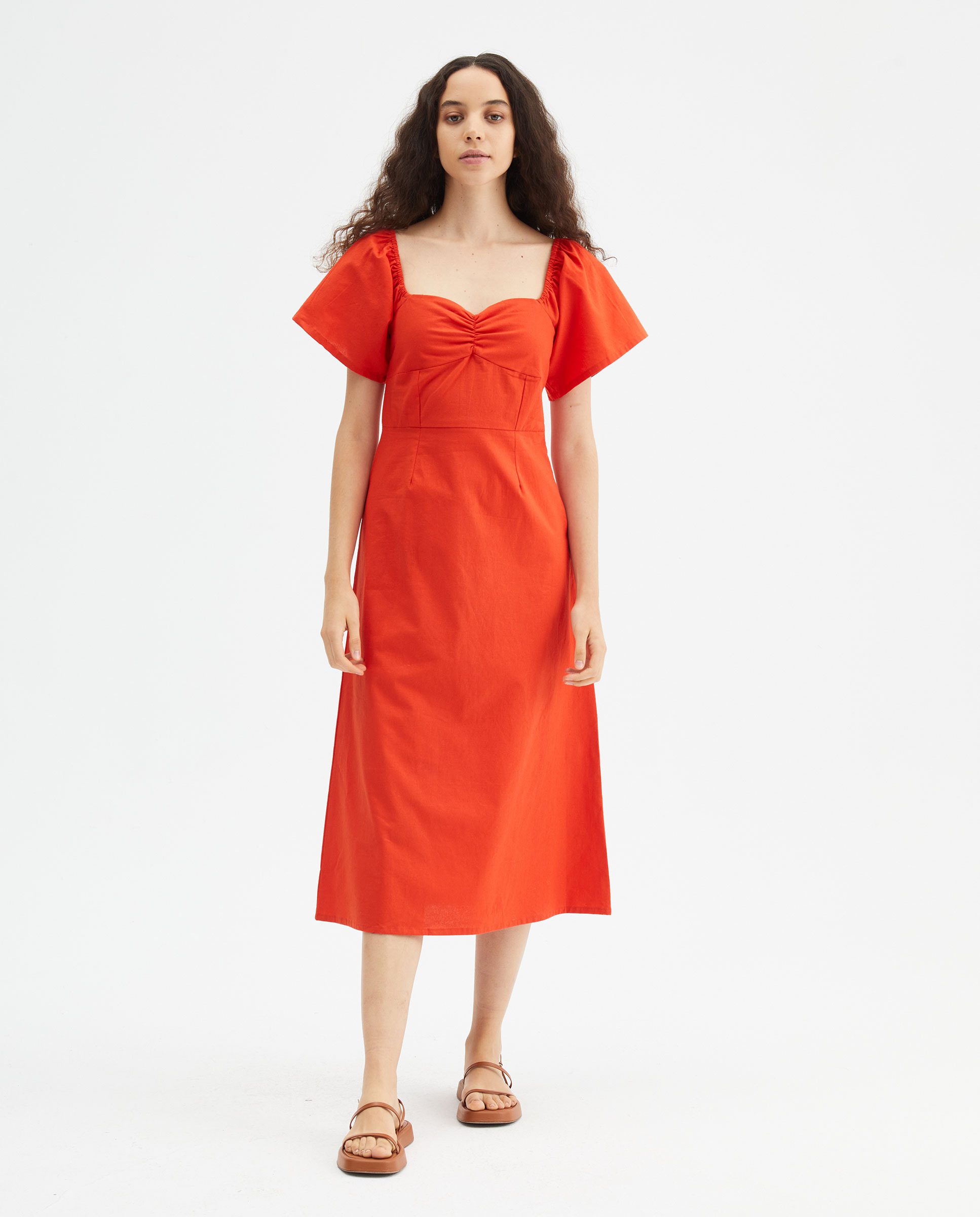 Πορτοκαλί Εφαρμοστό Midi Φόρεμα Compania Fantastica
