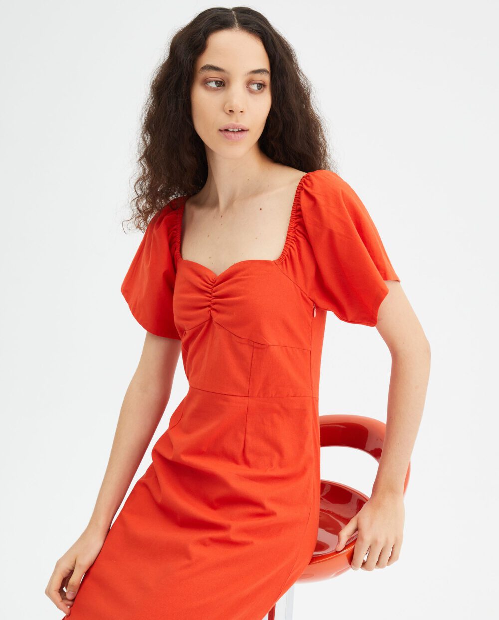Πορτοκαλί Εφαρμοστό Midi Φόρεμα Compania Fantastica