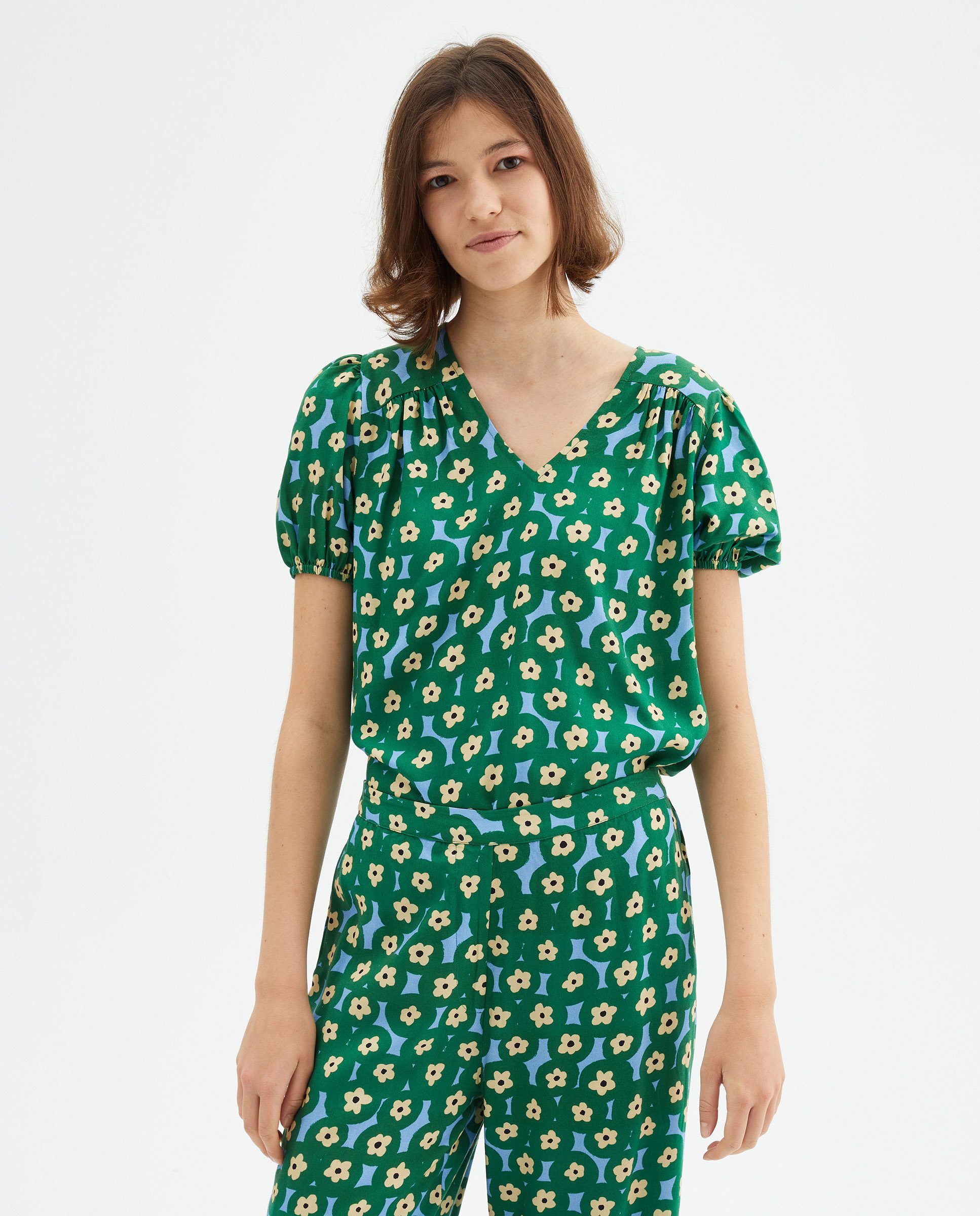 Πράσινη Μπλούζα Με Print Λουλούδια Compania Fantastica