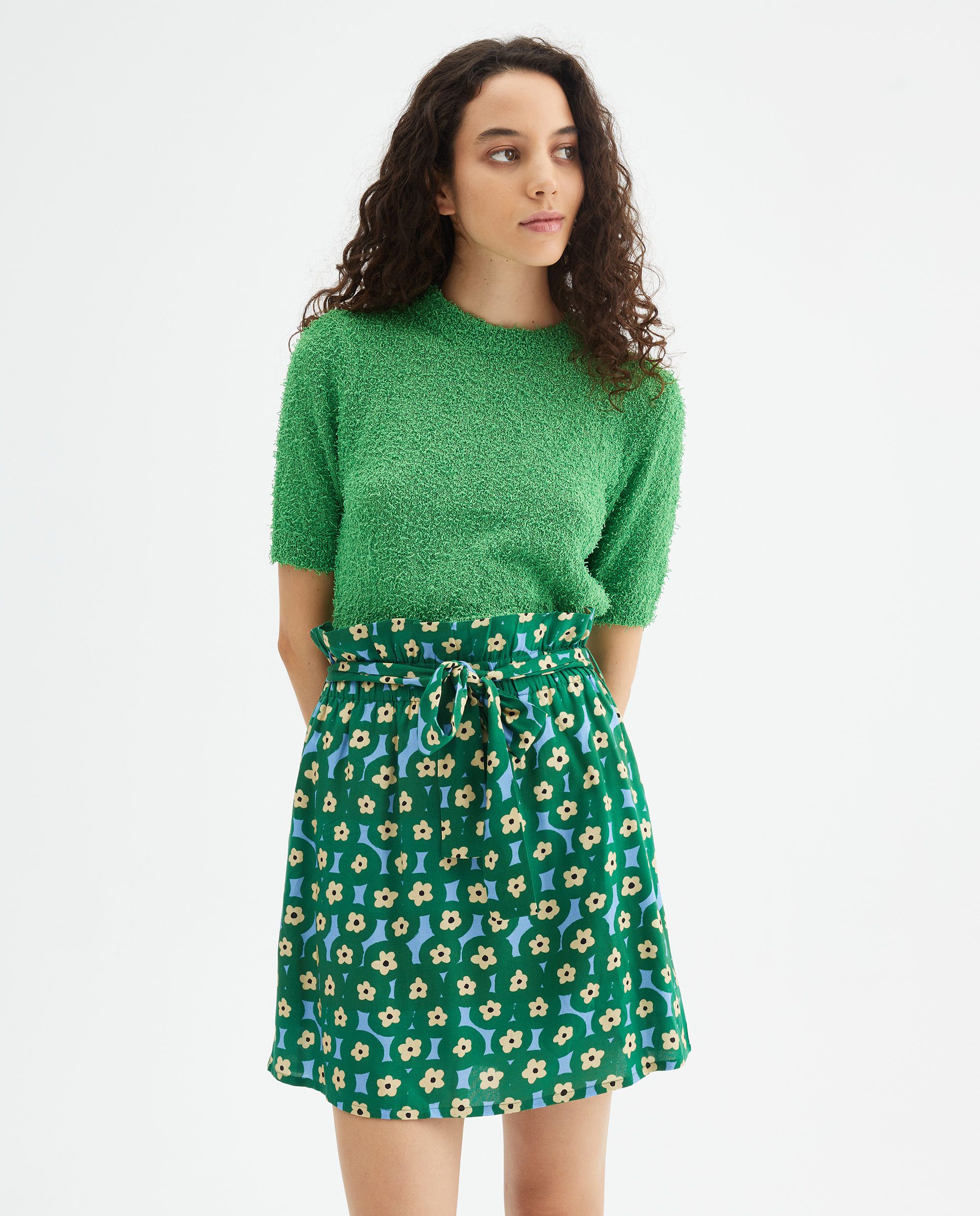 Mini Πράσινη Φούστα Με Print Λουλούδια Compania Fantastica
