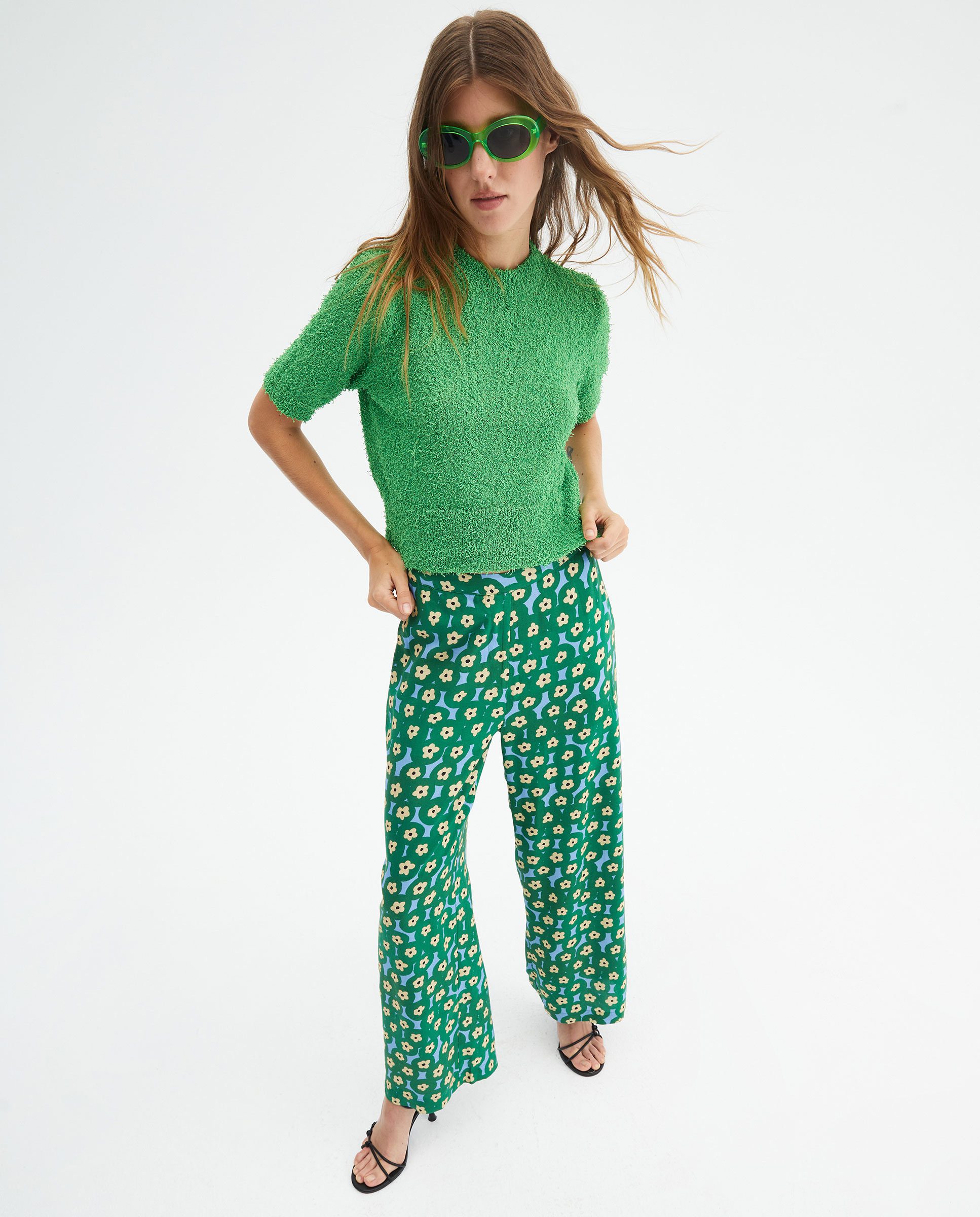 Πράσινο Παντελόνι Σε Ίσια Γραμμή Με Print Λουλούδια Compania Fantastica