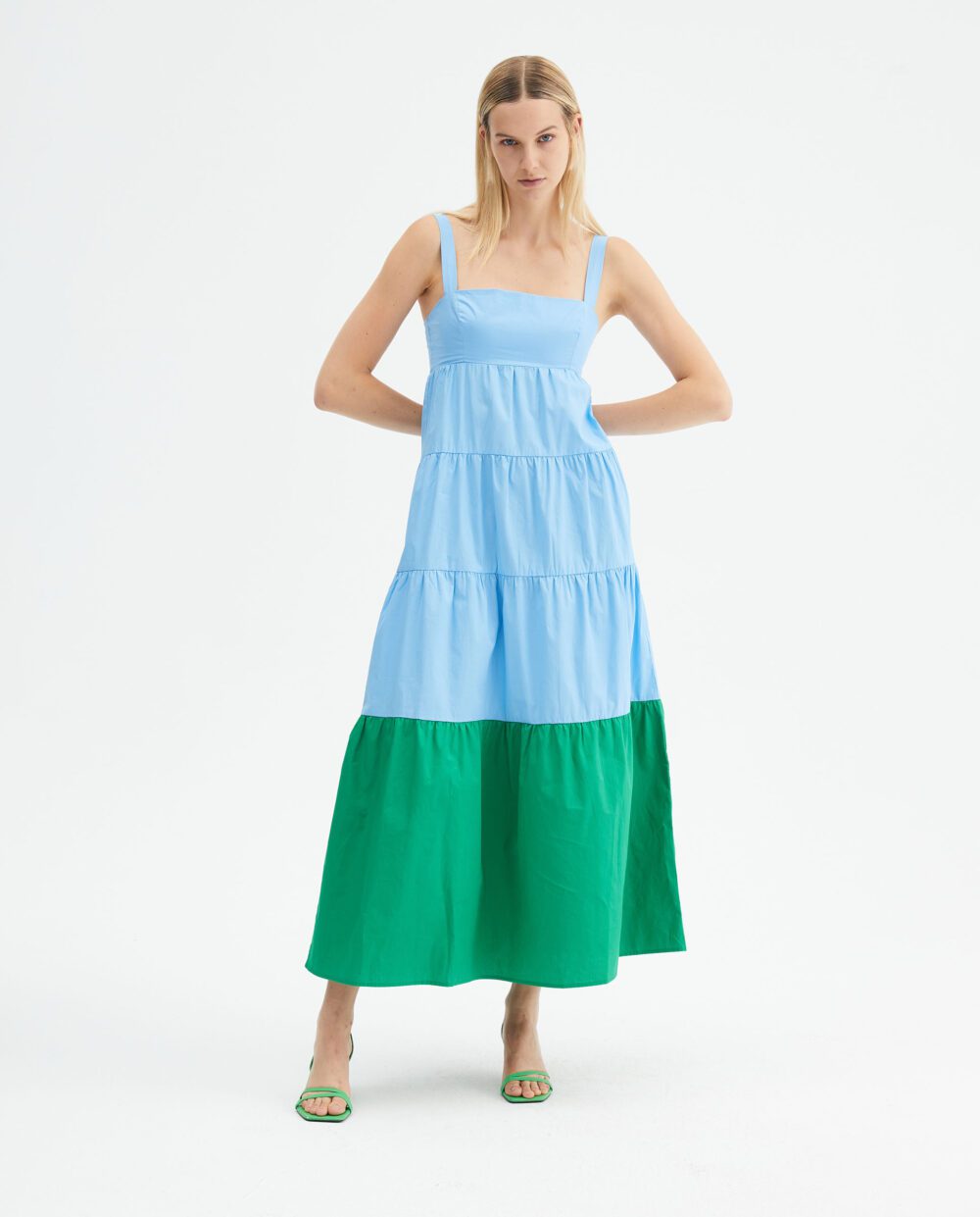 Δίχρωμο Midi Φόρεμα Μπλε-Πράσινο Compania Fantastica