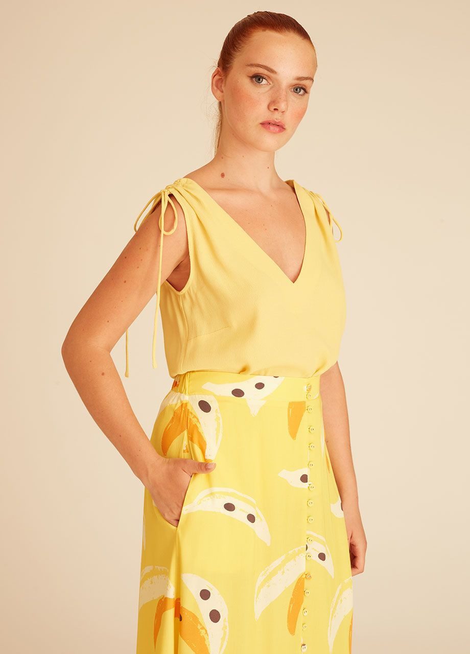 Κίτρινη Midi Φούστα Με Σχέδιο Μπανάνες Pepaloves