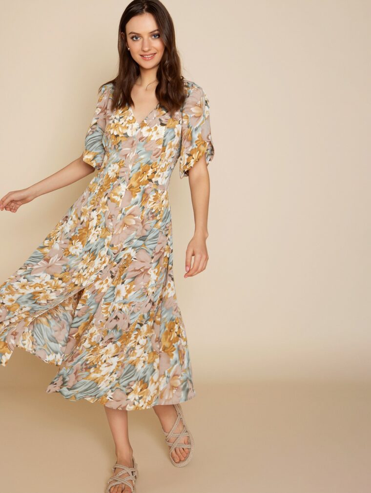 Midi Φλοράλ Φόρεμα Με Κρουαζέ Μανίκι Meisie Brand