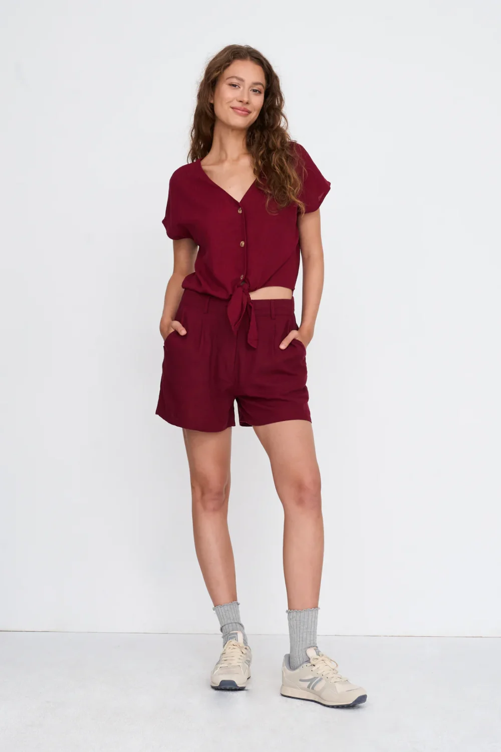 Μπορντό Shorts Λινό Με Βισκόζη 24 Colours