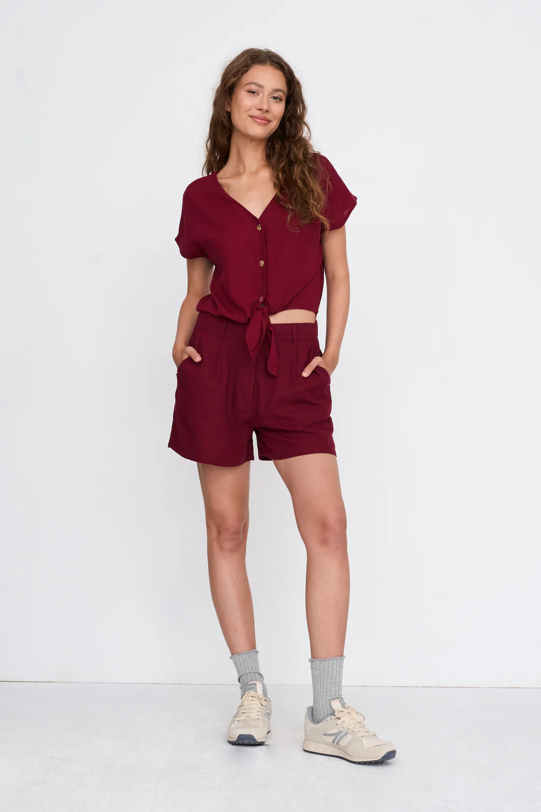 Μπορντό Shorts Λινό Με Βισκόζη 24 Colours Μπορντό Shorts Λινό Με Βισκόζη 24 Colours