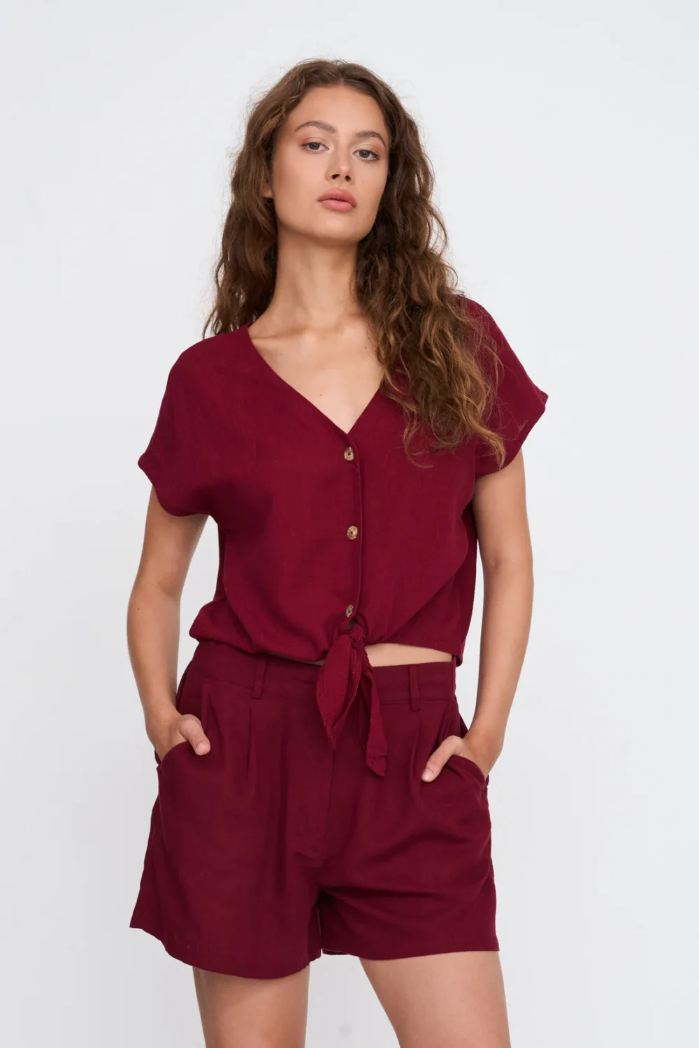 Μπορντό Shorts Λινό Με Βισκόζη 24 Colours