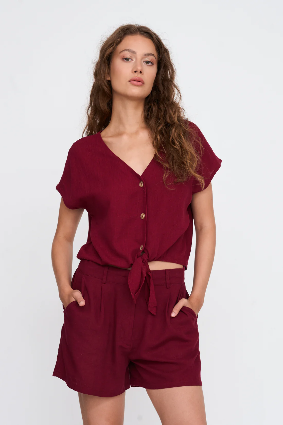 Μπορντό Shorts Λινό Με Βισκόζη 24 Colours Μπορντό Shorts Λινό Με Βισκόζη 24 Colours