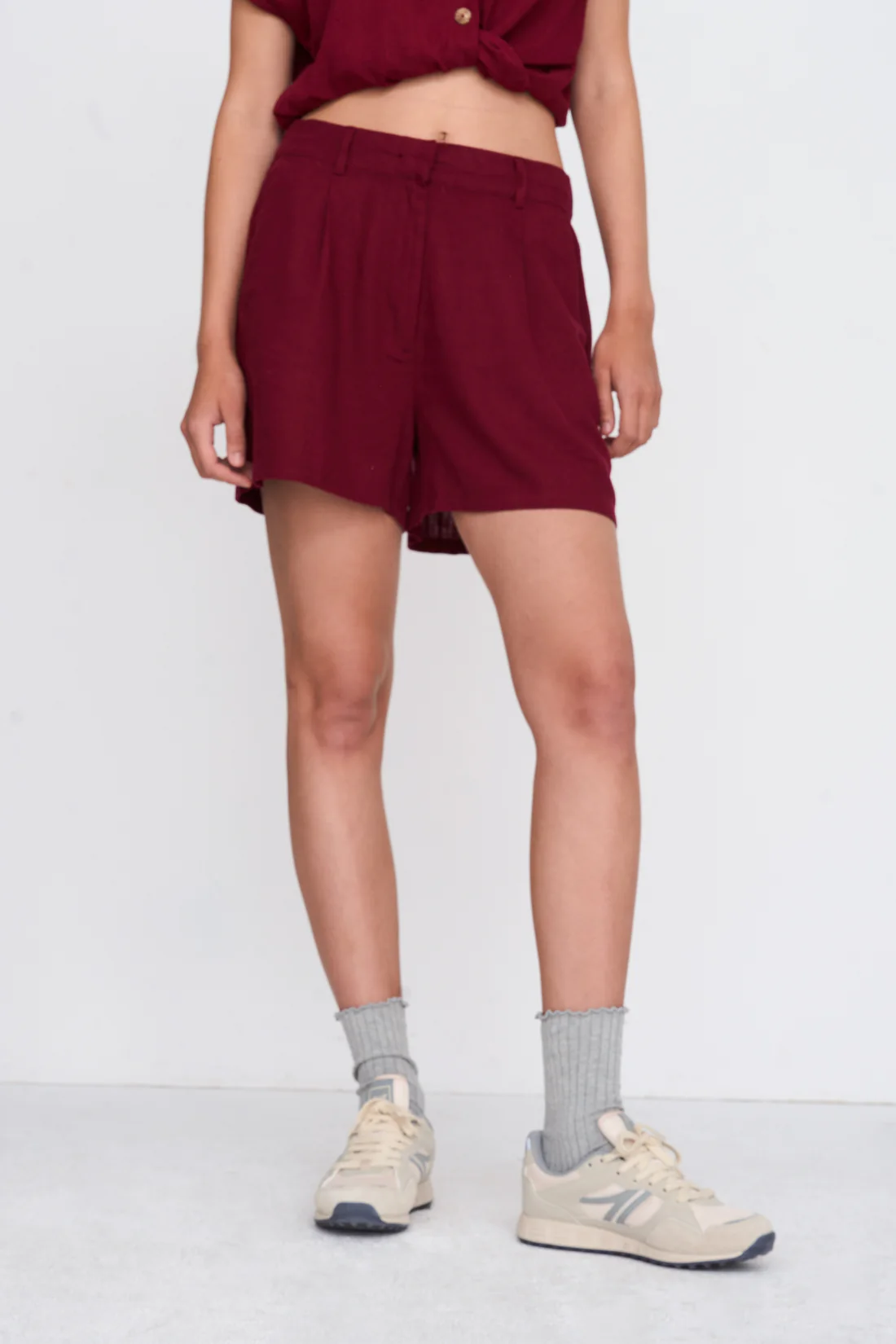 Μπορντό Shorts Λινό Με Βισκόζη 24 Colours