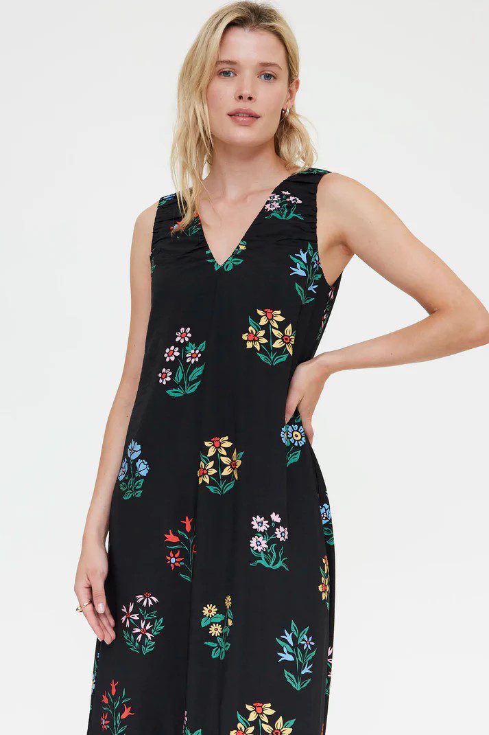 Maxi Μαύρο Φόρεμα Με Σχέδιο Λουλούδια Compania Fantastica