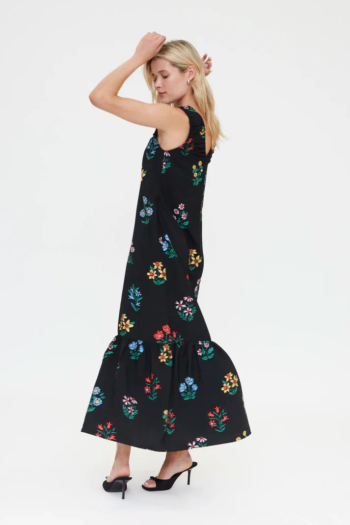 Maxi Μαύρο Φόρεμα Με Σχέδιο Λουλούδια Compania Fantastica