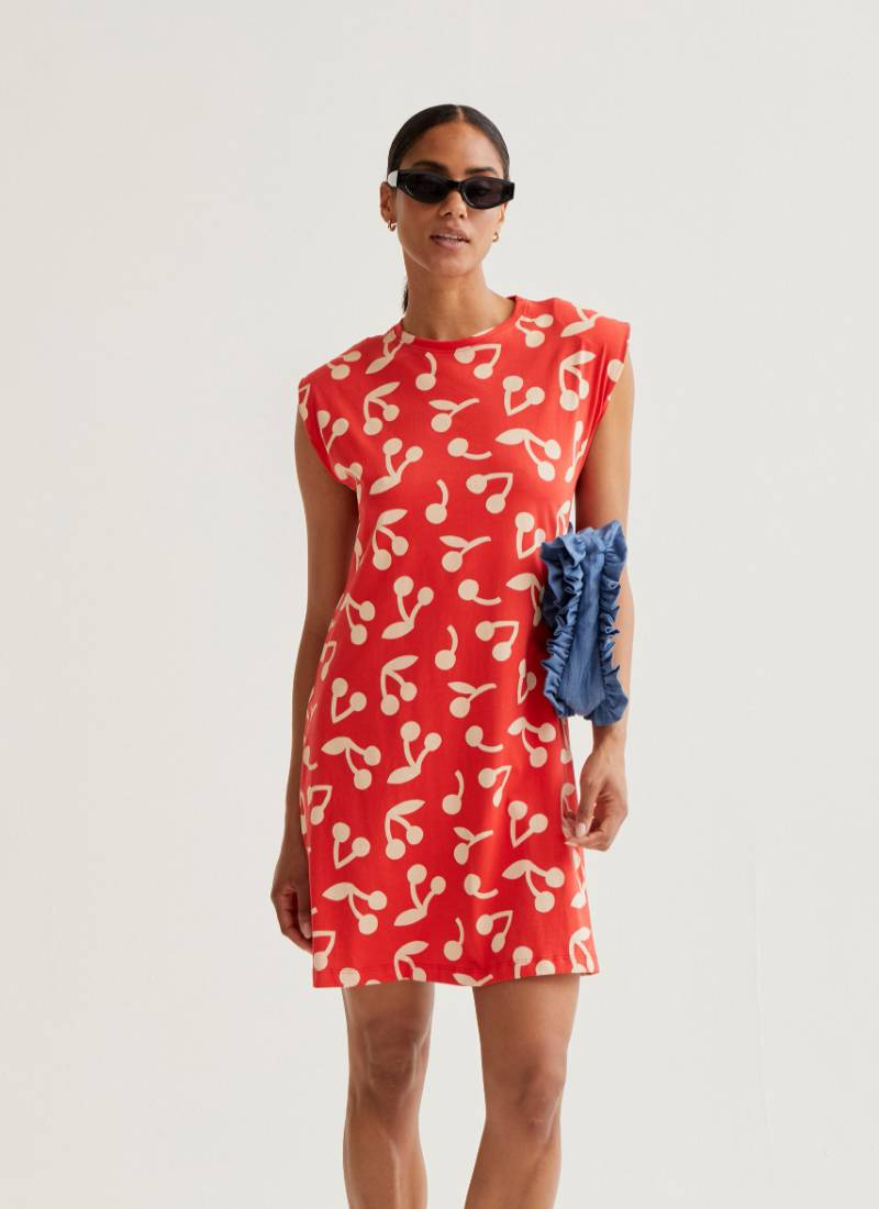 Mini Κόκκινο Φόρεμα Με Βάτες Και Σχέδιο Κεράσια Compania Fantastica