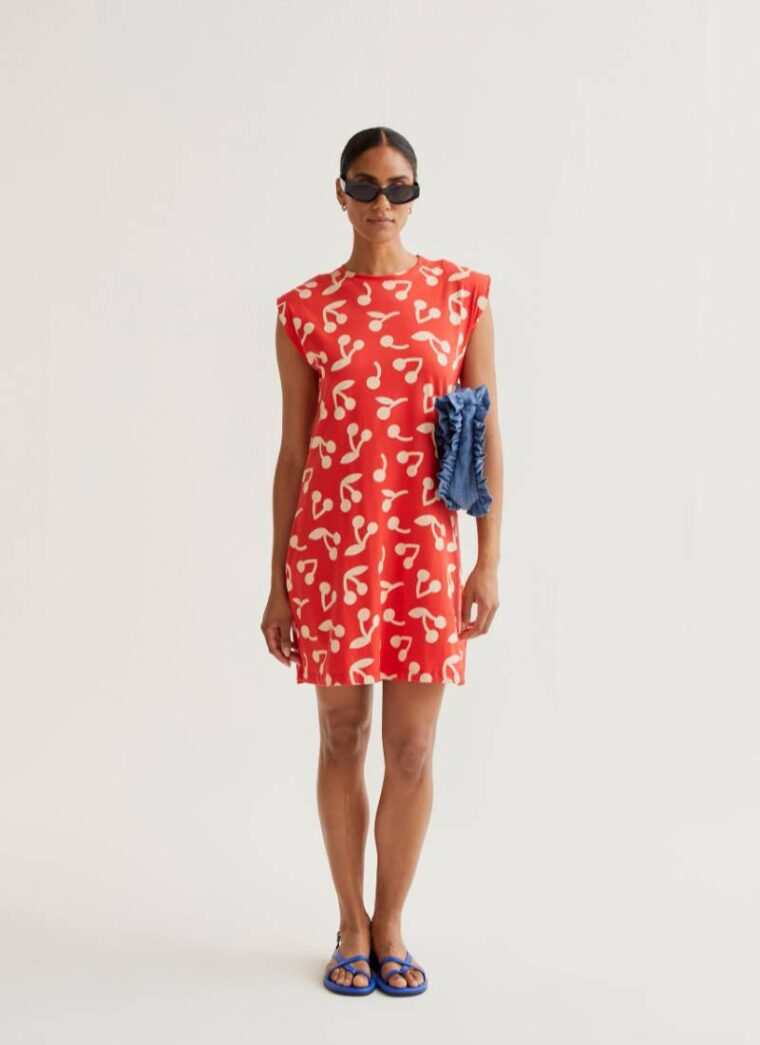 Mini Κόκκινο Φόρεμα Με Βάτες Και Σχέδιο Κεράσια Compania Fantastica