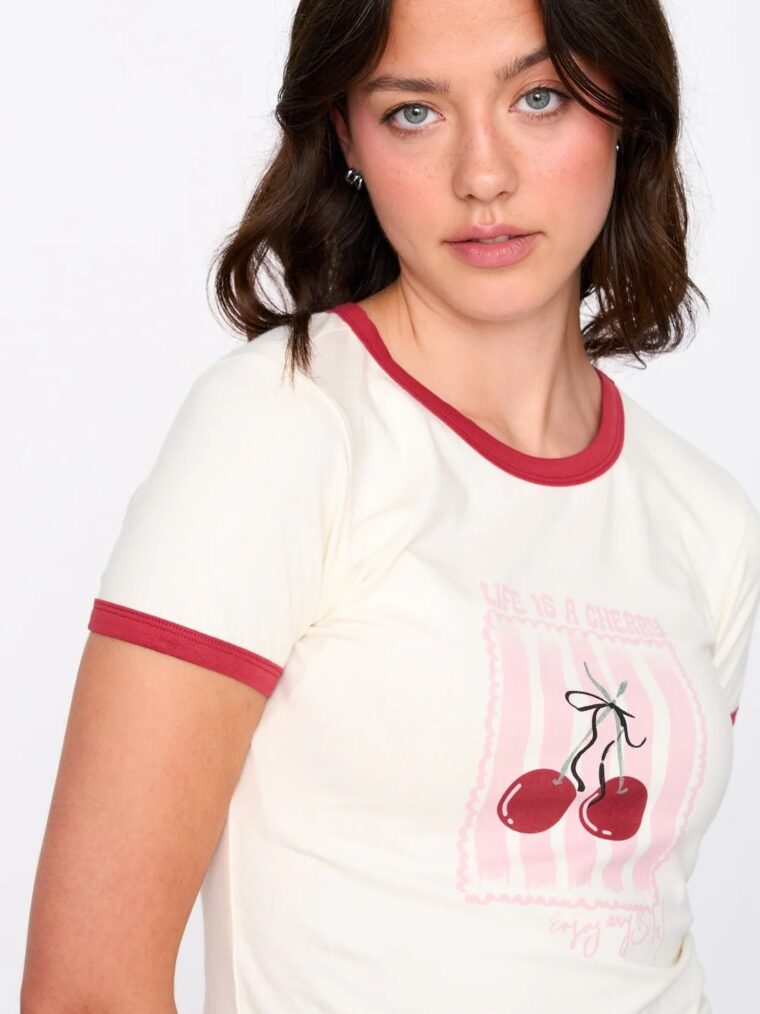 Βαμβακερό Crop T-shirt Με Print Κεράσι 24 Colours Βαμβακερό Crop T-shirt Με Print Κεράσι 24 Colours