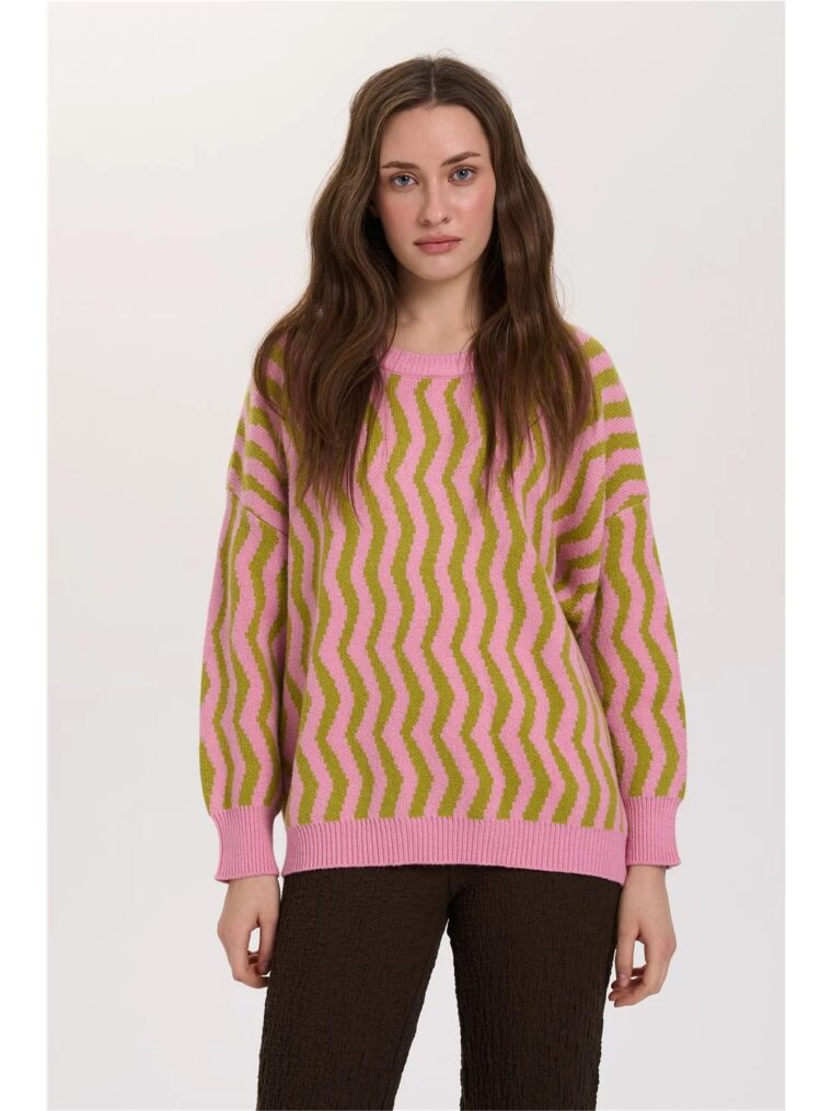 Oversized Πουλόβερ Με Ροζ Πράσινες Γραμμές 24 Colours Oversized Πουλόβερ Με Ροζ Πράσινες Γραμμές 24 Colours
