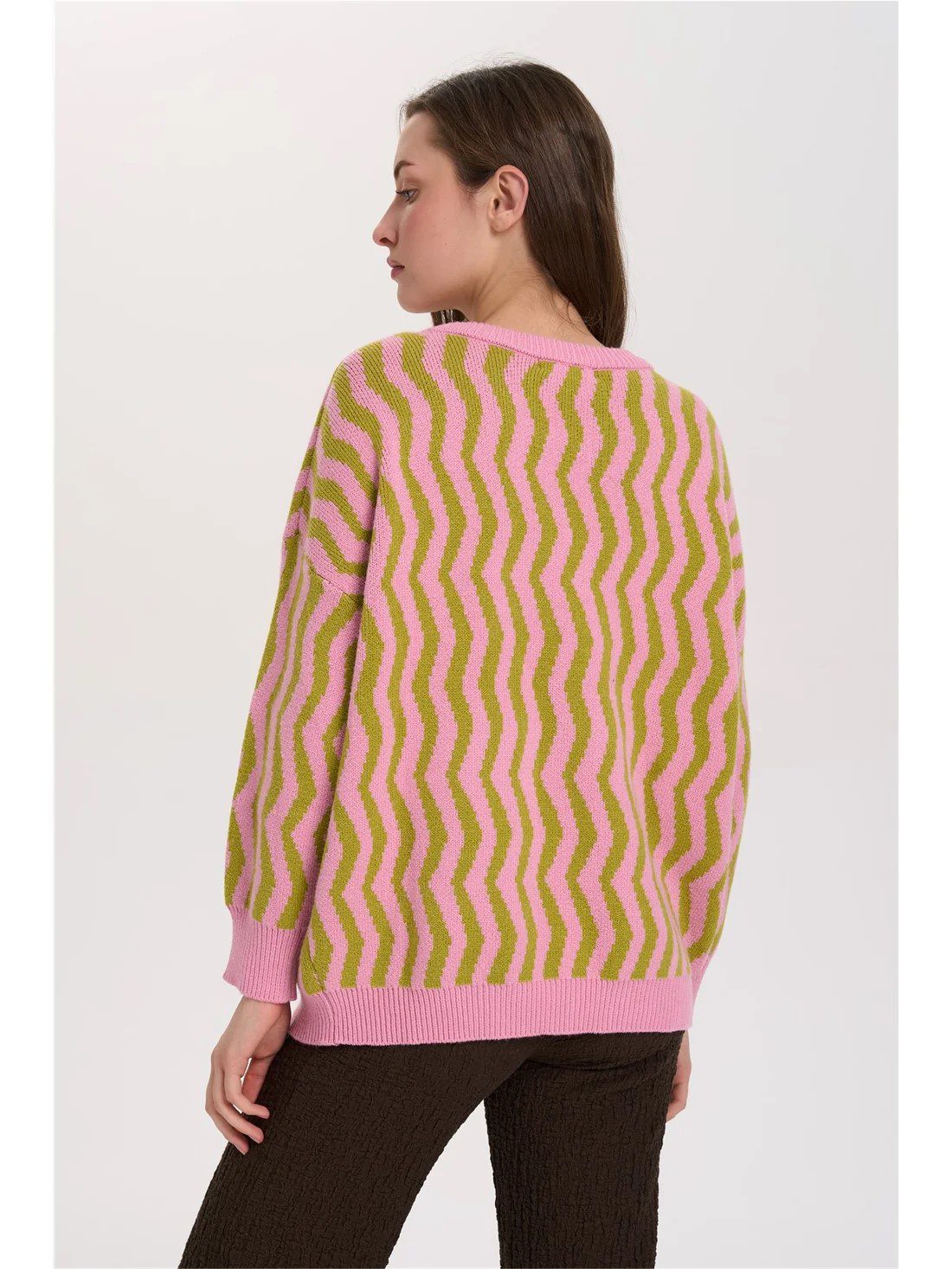 Oversized Πουλόβερ Με Ροζ Πράσινες Γραμμές 24 Colours Oversized Πουλόβερ Με Ροζ Πράσινες Γραμμές 24 Colours