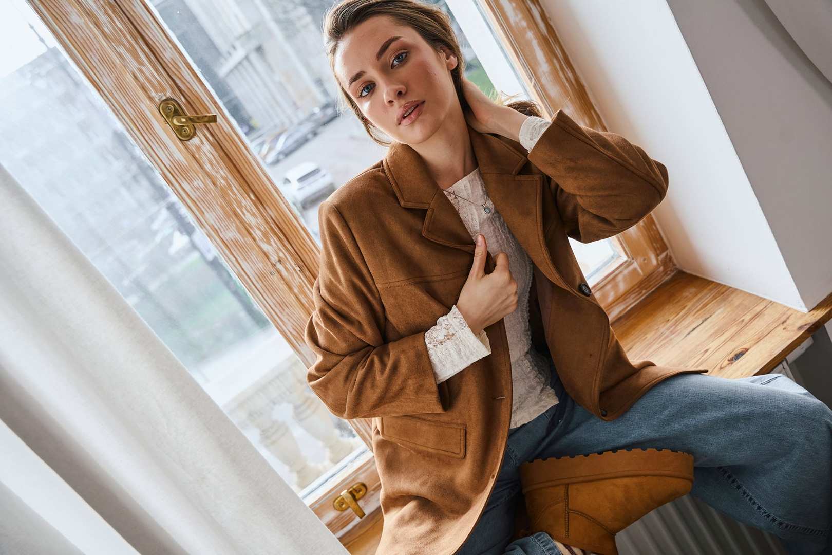 Καφέ Suede Σακάκι Blazer24 Colours Καφέ Suede Σακάκι Blazer24 Colours