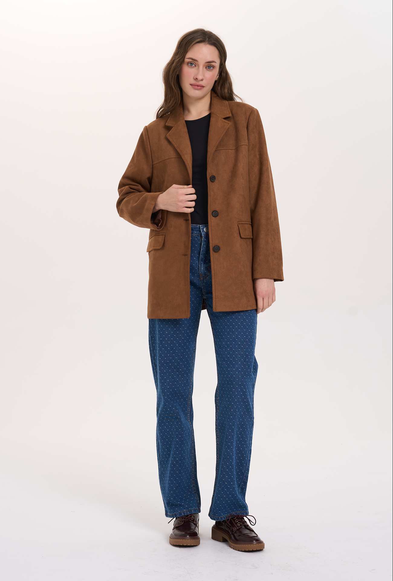 Καφέ Suede Σακάκι Blazer24 Colours Καφέ Suede Σακάκι Blazer24 Colours